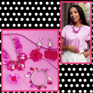paparazzi Pink Floral Petal Necklace Bracelet Earrings Ring Set